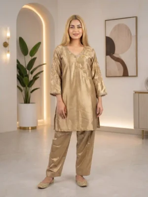 Home Sorbala Gold Hand-Embroidered Silk Dress