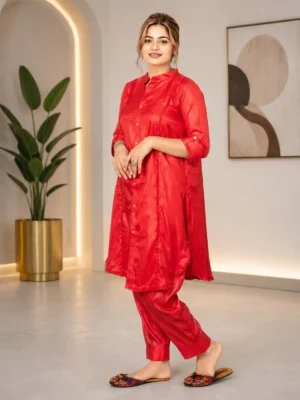 Home Sorbala Radiant Red Silk Two-Piece Set