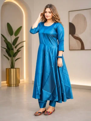 Home Sorbala Elegant Blue Flared Tunic with Pants Set