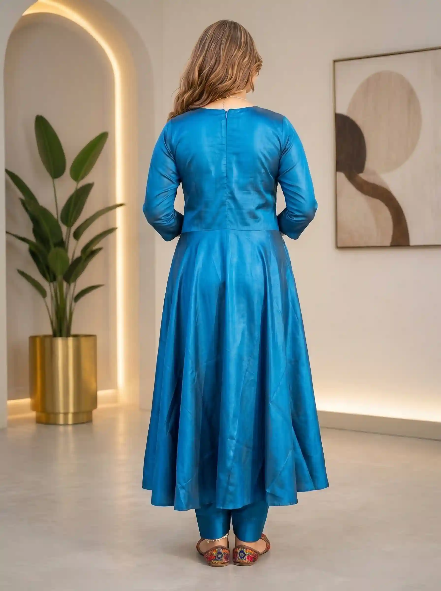Sorbala Elegant Blue Flared Tunic with Pants Set - Image 2